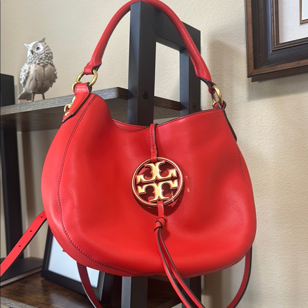 Tory Burch Red Crossbody Bag with Gold Emblem
